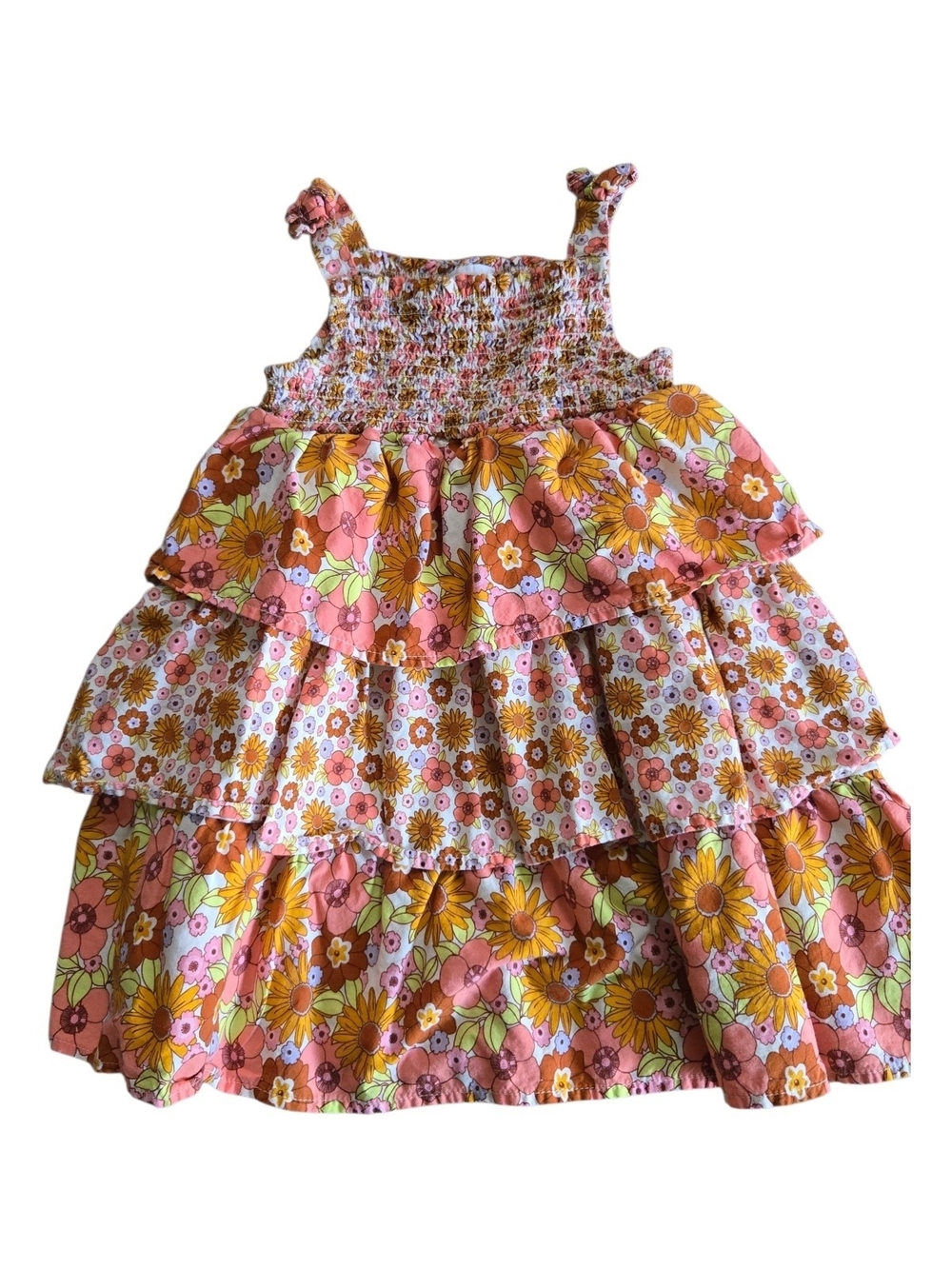 wonder nation Pink Yellow Floral Tiered Sundress 2T